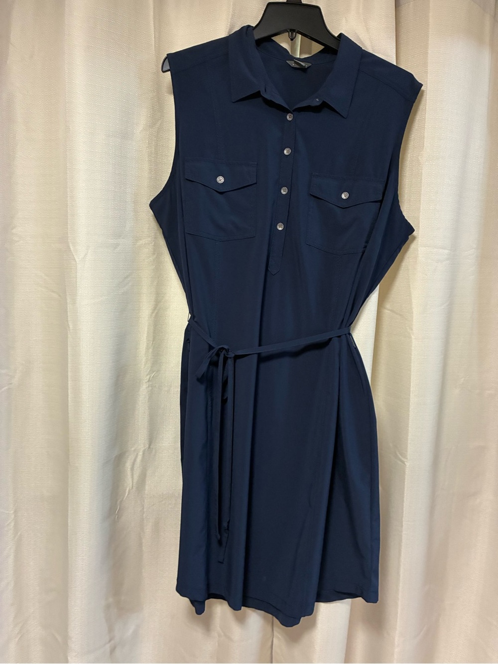 Eddie Bauer Navy Sleeveless Shirt Dress with Tie Belt